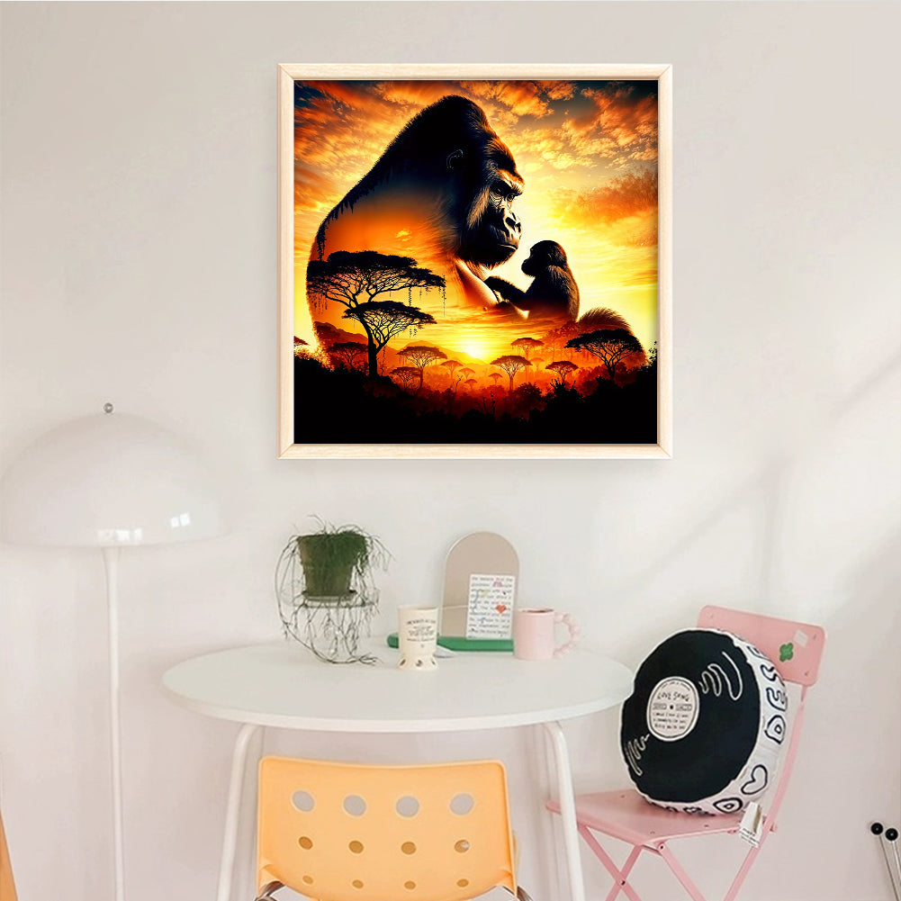 Gorilla Silhouette - Full 11CT Stamped Cross Stitch 45x45CM - Huacan
