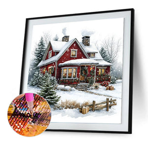 Snowy House 30*30CM(Canvas) Full Round Drill Diamond Painting