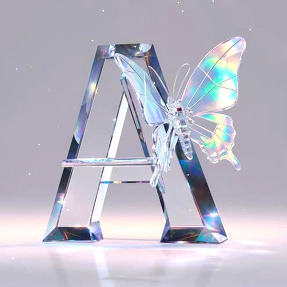 Water Crystal Butterfly Letter A 30*30CM(Canvas) Full Round Drill Diamond Painting