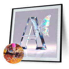 Load image into Gallery viewer, Water Crystal Butterfly Letter A 30*30CM(Canvas) Full Round Drill Diamond Painting
