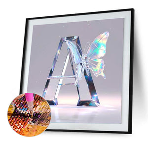 Water Crystal Butterfly Letter A 30*30CM(Canvas) Full Round Drill Diamond Painting