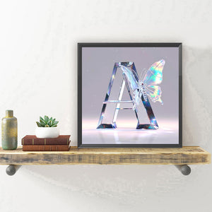 Water Crystal Butterfly Letter A 30*30CM(Canvas) Full Round Drill Diamond Painting