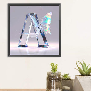Water Crystal Butterfly Letter A 30*30CM(Canvas) Full Round Drill Diamond Painting