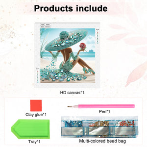 Woman With A Beautiful Skirt 30*30CM(Canvas) Partial Special Shaped Drill Diamond Painting