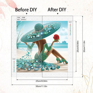 Woman With A Beautiful Skirt 30*30CM(Canvas) Partial Special Shaped Drill Diamond Painting
