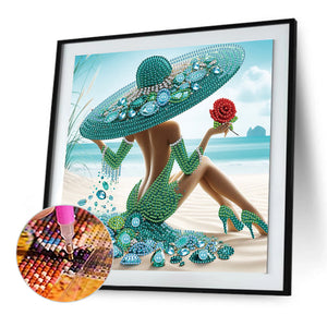 Woman With A Beautiful Skirt 30*30CM(Canvas) Partial Special Shaped Drill Diamond Painting