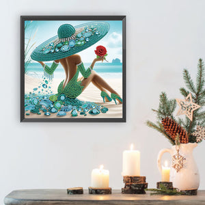 Woman With A Beautiful Skirt 30*30CM(Canvas) Partial Special Shaped Drill Diamond Painting