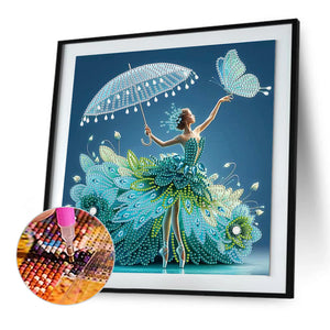 Woman With A Beautiful Skirt 30*30CM(Canvas) Partial Special Shaped Drill Diamond Painting