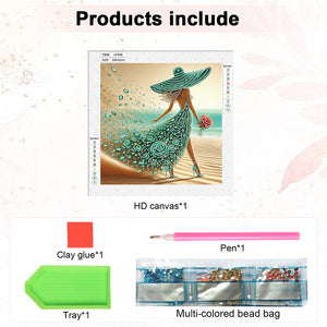 Woman With A Beautiful Skirt 30*30CM(Canvas) Partial Special Shaped Drill Diamond Painting