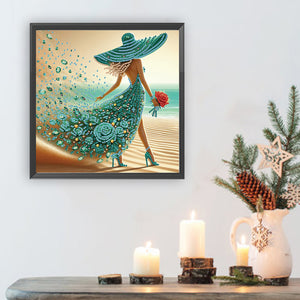 Woman With A Beautiful Skirt 30*30CM(Canvas) Partial Special Shaped Drill Diamond Painting