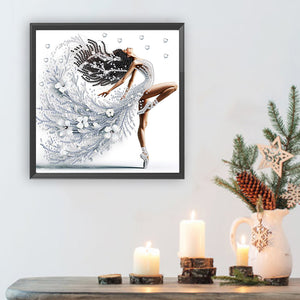 Woman With A Beautiful Skirt 30*30CM(Canvas) Partial Special Shaped Drill Diamond Painting