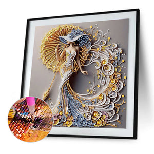 Woman With A Beautiful Skirt 30*30CM(Canvas) Partial Special Shaped Drill Diamond Painting
