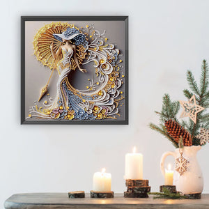 Woman With A Beautiful Skirt 30*30CM(Canvas) Partial Special Shaped Drill Diamond Painting