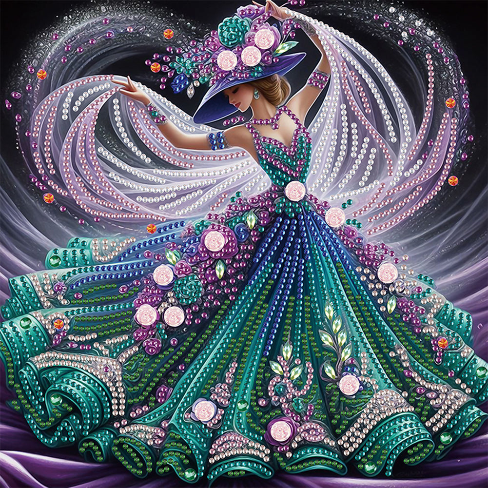 Woman With A Beautiful Skirt 30*30CM(Canvas) Partial Special Shaped Drill Diamond Painting