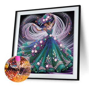 Woman With A Beautiful Skirt 30*30CM(Canvas) Partial Special Shaped Drill Diamond Painting