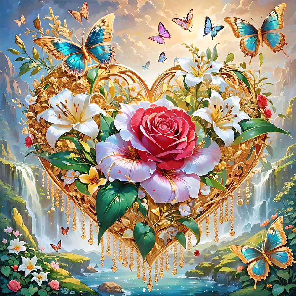 Heart Flower 40*40CM(Canvas) Full Round Drill Diamond Painting