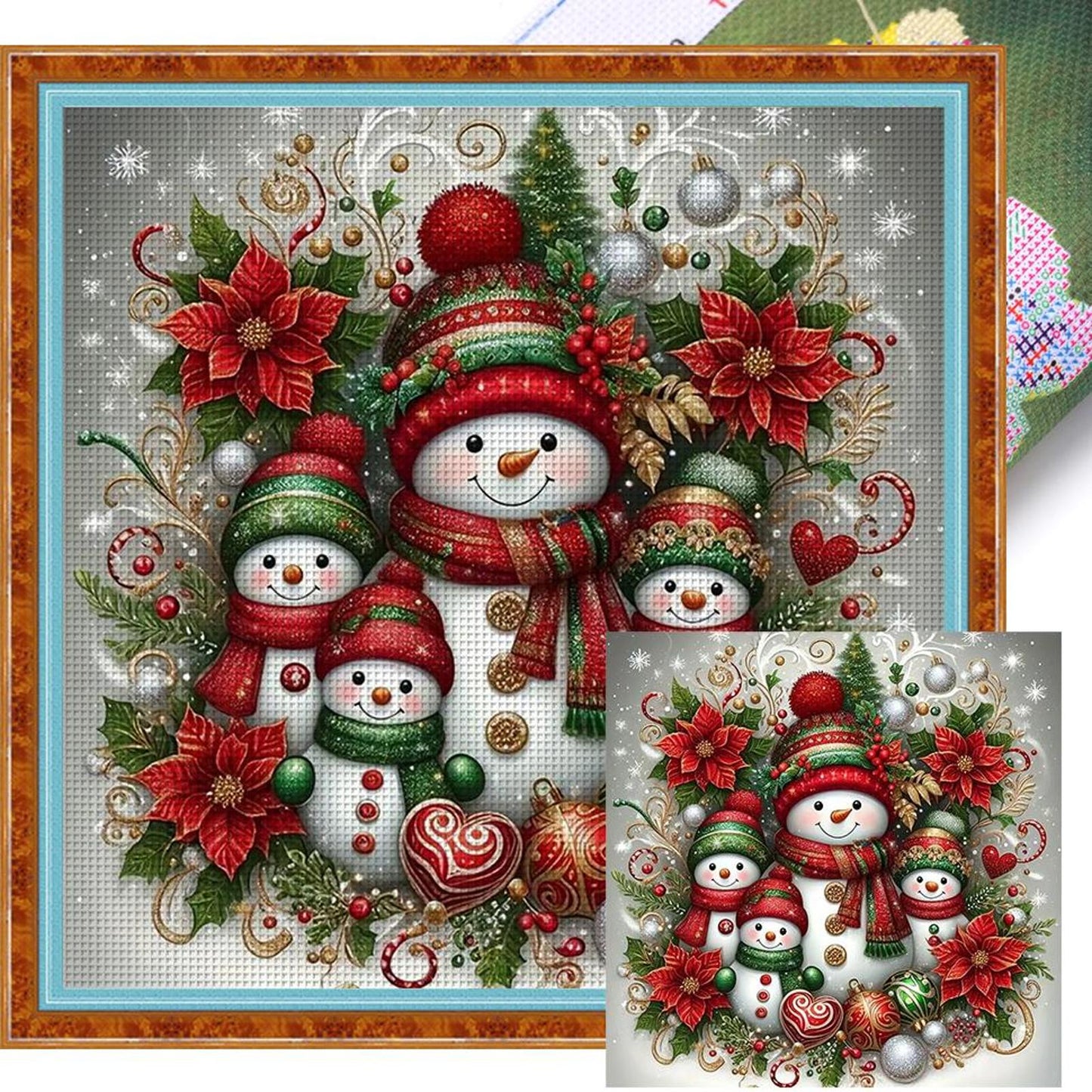Christmas Snowman - Full 18CT Stamped Cross Stitch 45x45CM - Huacan