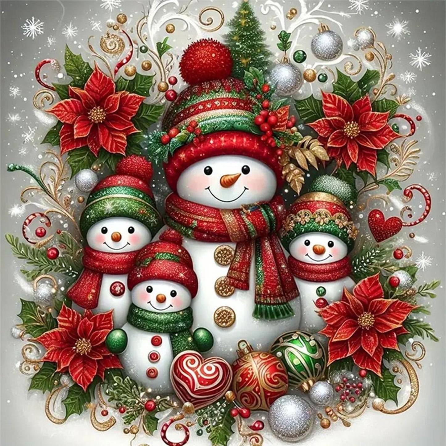 Christmas Snowman - Full 18CT Stamped Cross Stitch 45x45CM - Huacan