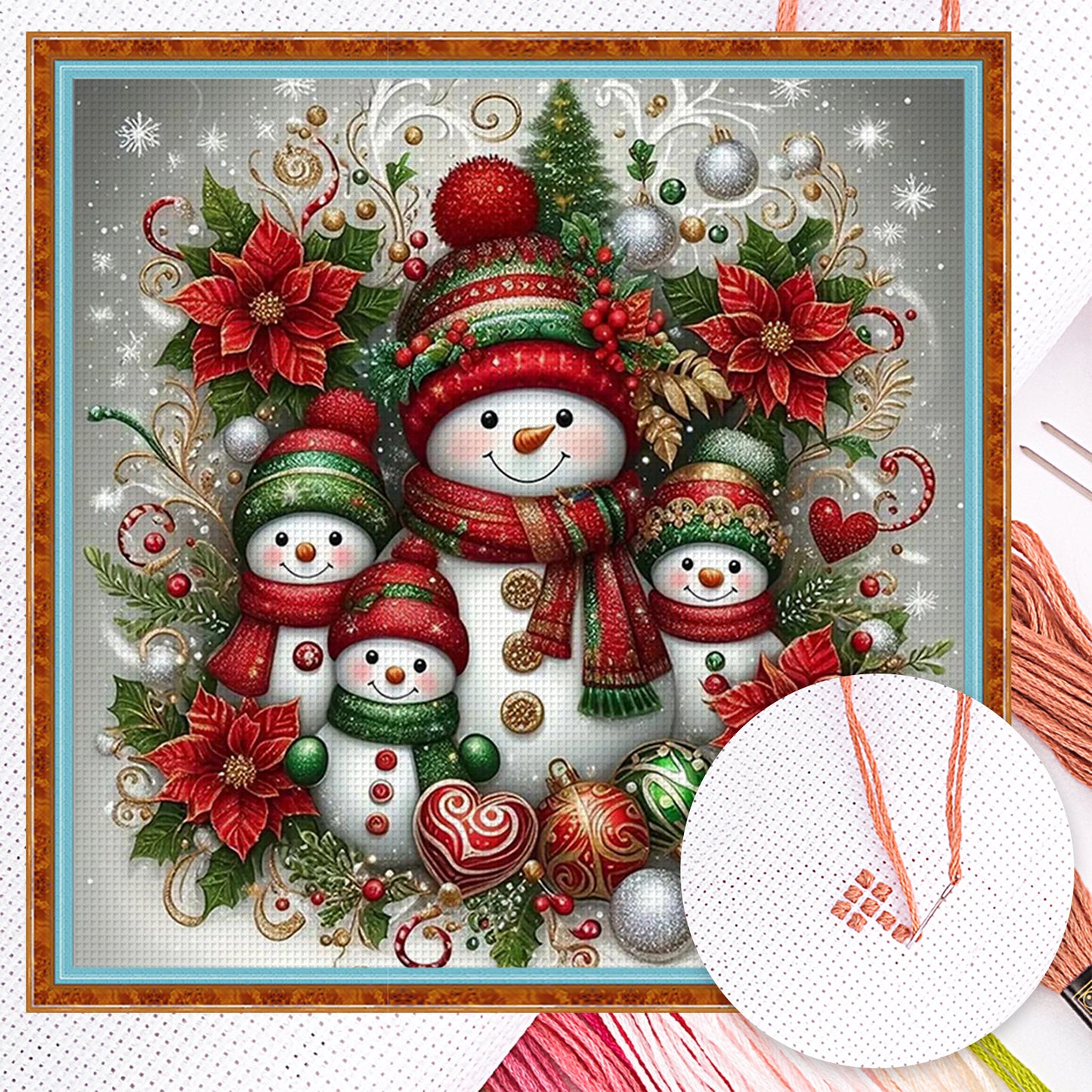 Christmas Snowman - Full 18CT Counted Cross Stitch 45x45CM - Huacan