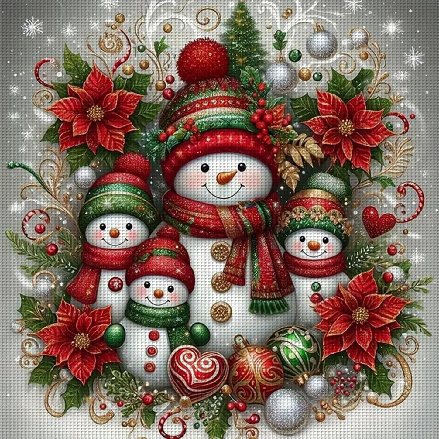 Christmas Snowman - Full 18CT Counted Cross Stitch 45x45CM - Huacan
