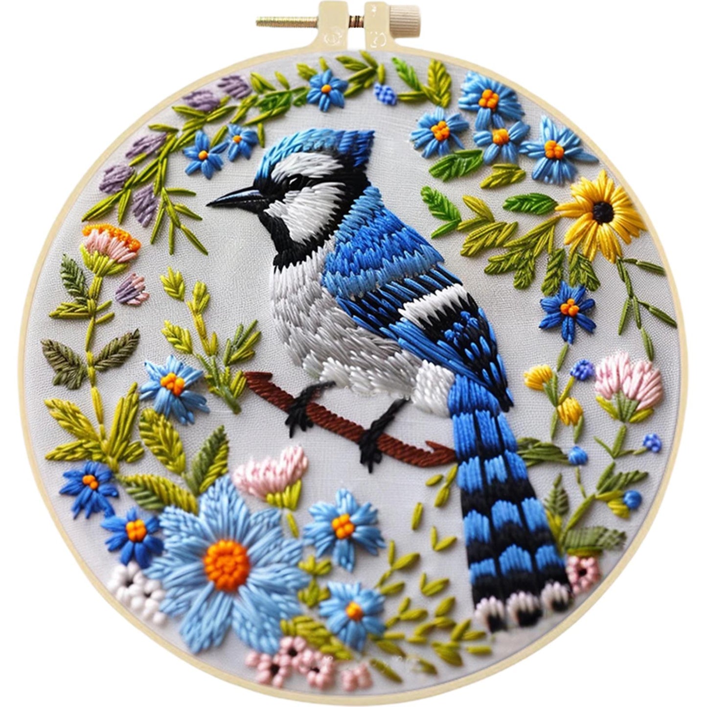 Blue Bird - DIY Embroidery Cross Stitch Kit with Pattern Cotton Threads Needles Hoop 30x30CM/11.81x11.81in