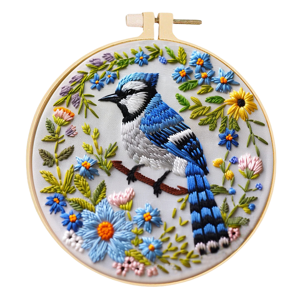 Blue Bird - DIY Embroidery Cross Stitch Kit with Pattern Cotton Threads Needles Hoop 30x30CM/11.81x11.81in