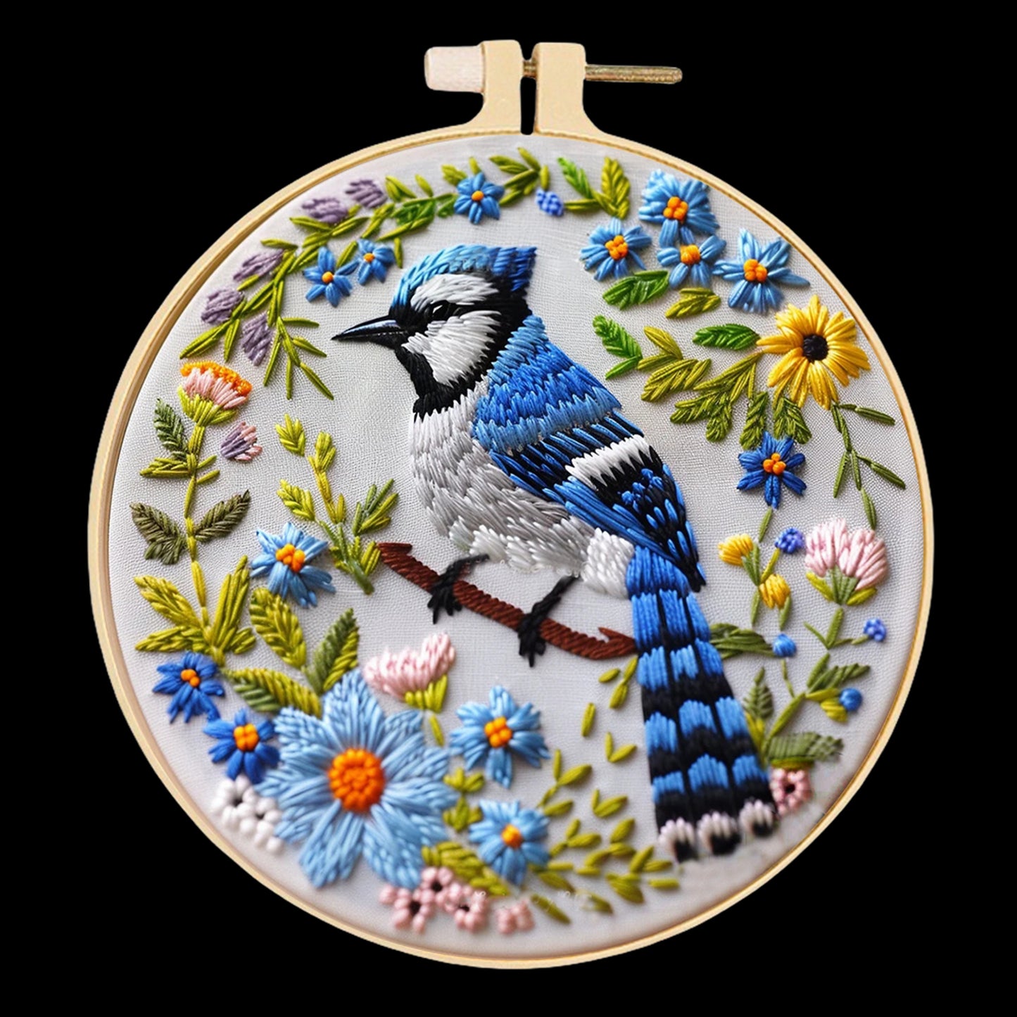 Blue Bird - DIY Embroidery Cross Stitch Kit with Pattern Cotton Threads Needles Hoop 30x30CM/11.81x11.81in
