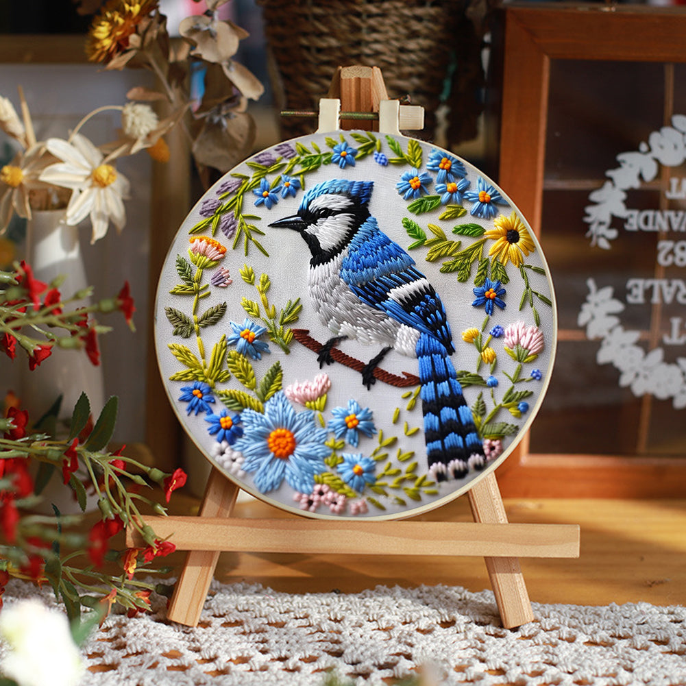 Blue Bird - DIY Embroidery Cross Stitch Kit with Pattern Cotton Threads Needles Hoop 30x30CM/11.81x11.81in