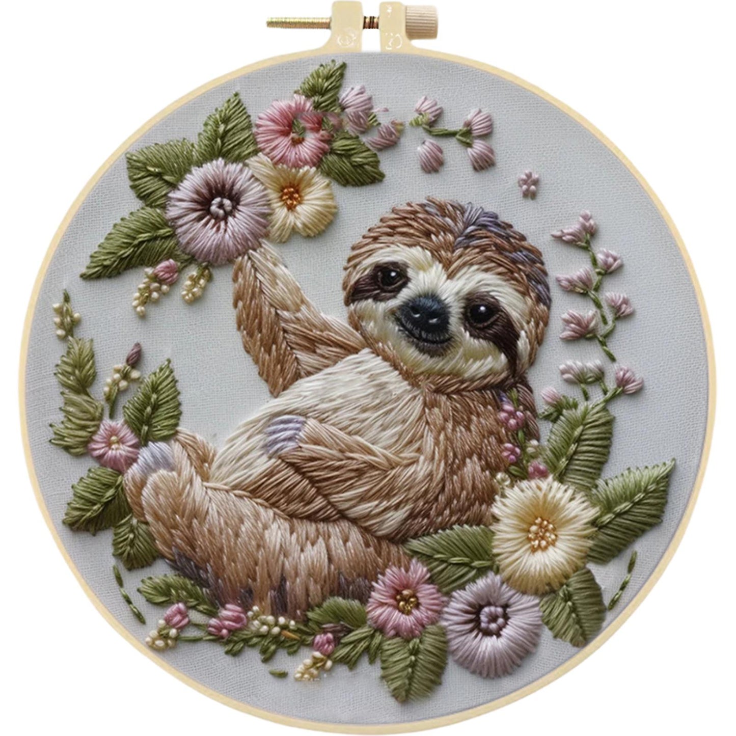 Sloth - DIY Embroidery Cross Stitch Kit with Pattern Cotton Threads Needles Hoop 30x30CM/11.81x11.81in