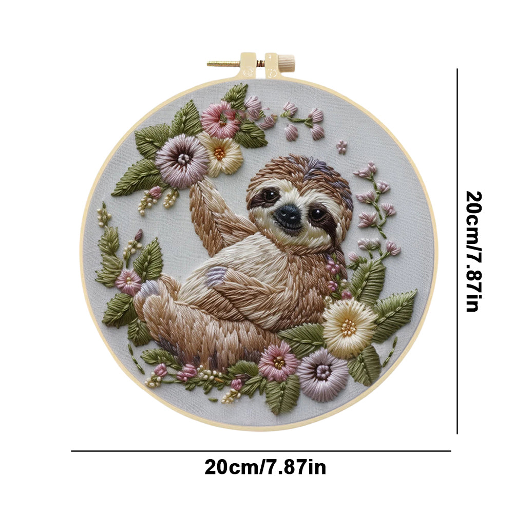 Sloth - DIY Embroidery Cross Stitch Kit with Pattern Cotton Threads Needles Hoop 30x30CM/11.81x11.81in