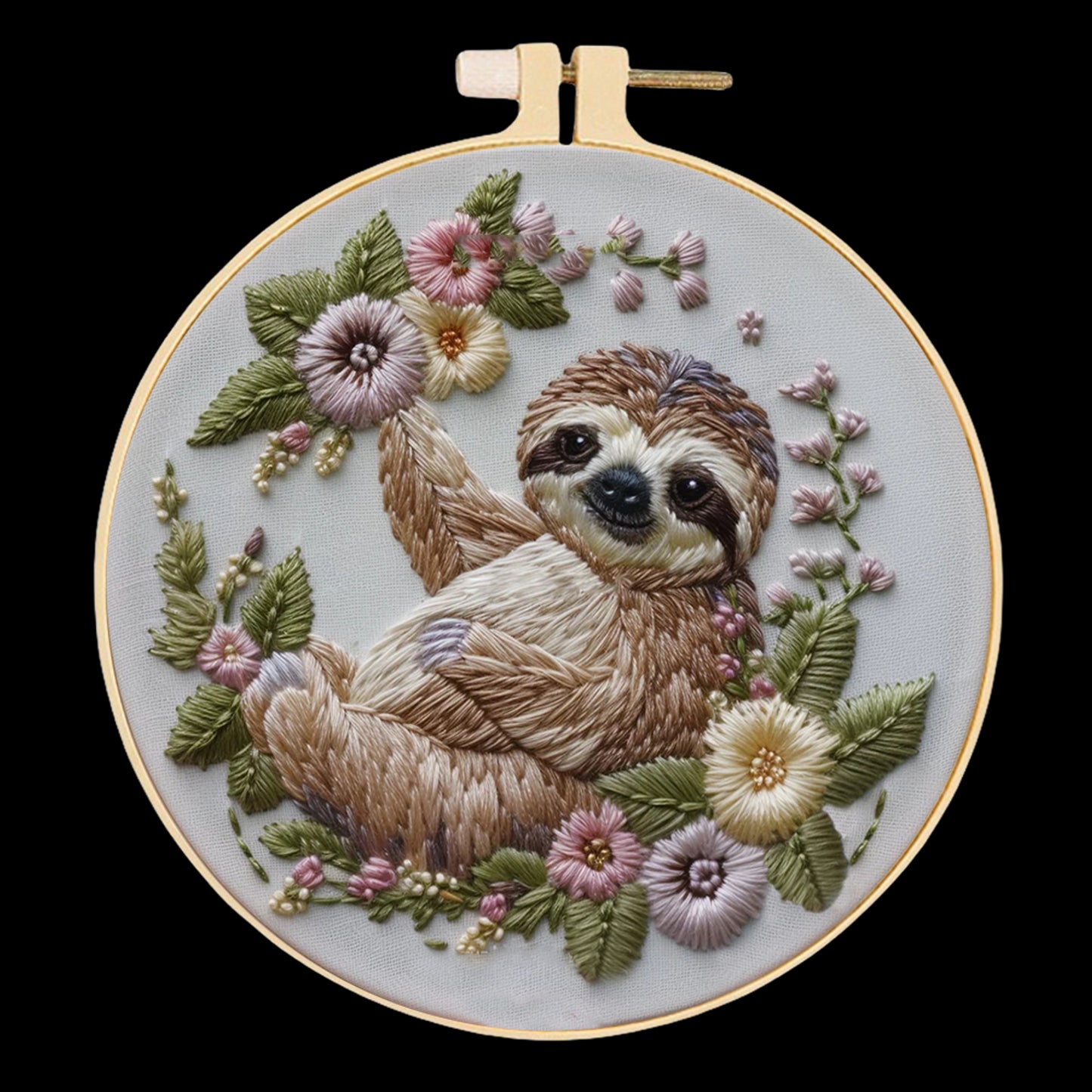 Sloth - DIY Embroidery Cross Stitch Kit with Pattern Cotton Threads Needles Hoop 30x30CM/11.81x11.81in