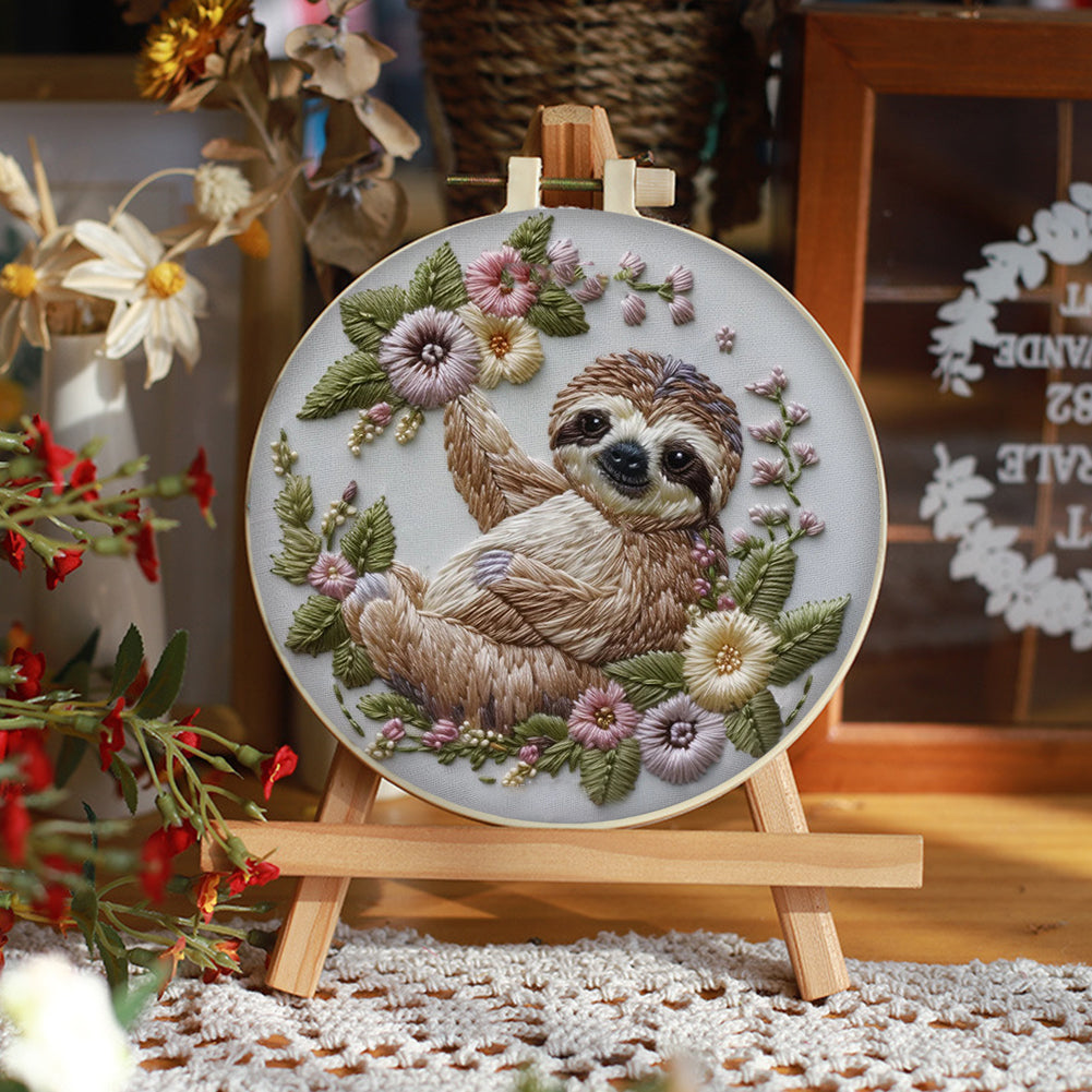 Sloth - DIY Embroidery Cross Stitch Kit with Pattern Cotton Threads Needles Hoop 30x30CM/11.81x11.81in