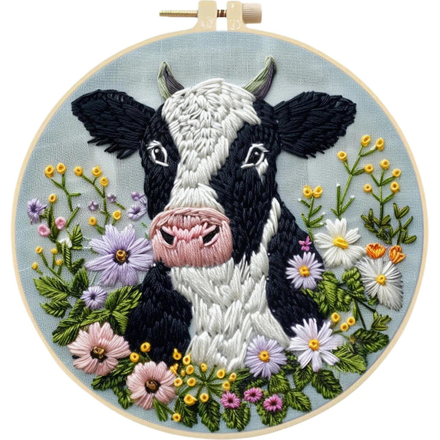 Cow - DIY Embroidery Cross Stitch Kit with Pattern Cotton Threads Needles Hoop 30x30CM/11.81x11.81in