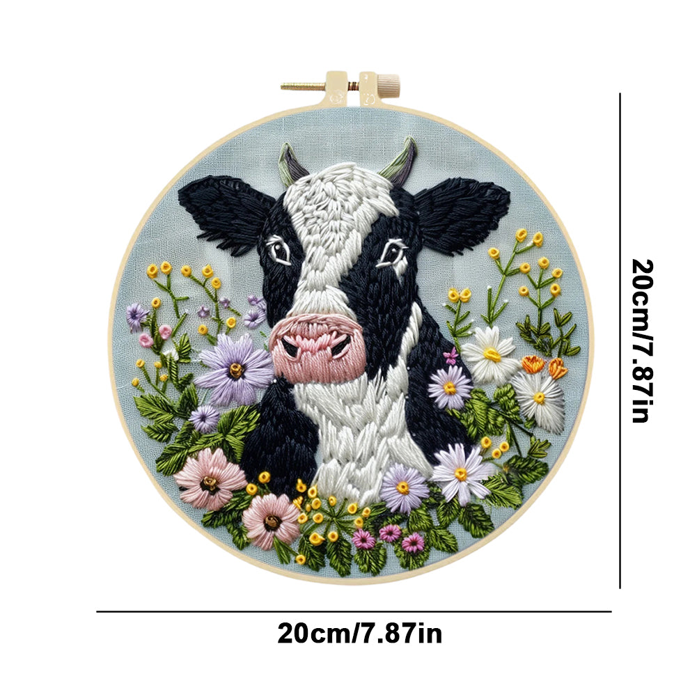 Cow - DIY Embroidery Cross Stitch Kit with Pattern Cotton Threads Needles Hoop 30x30CM/11.81x11.81in