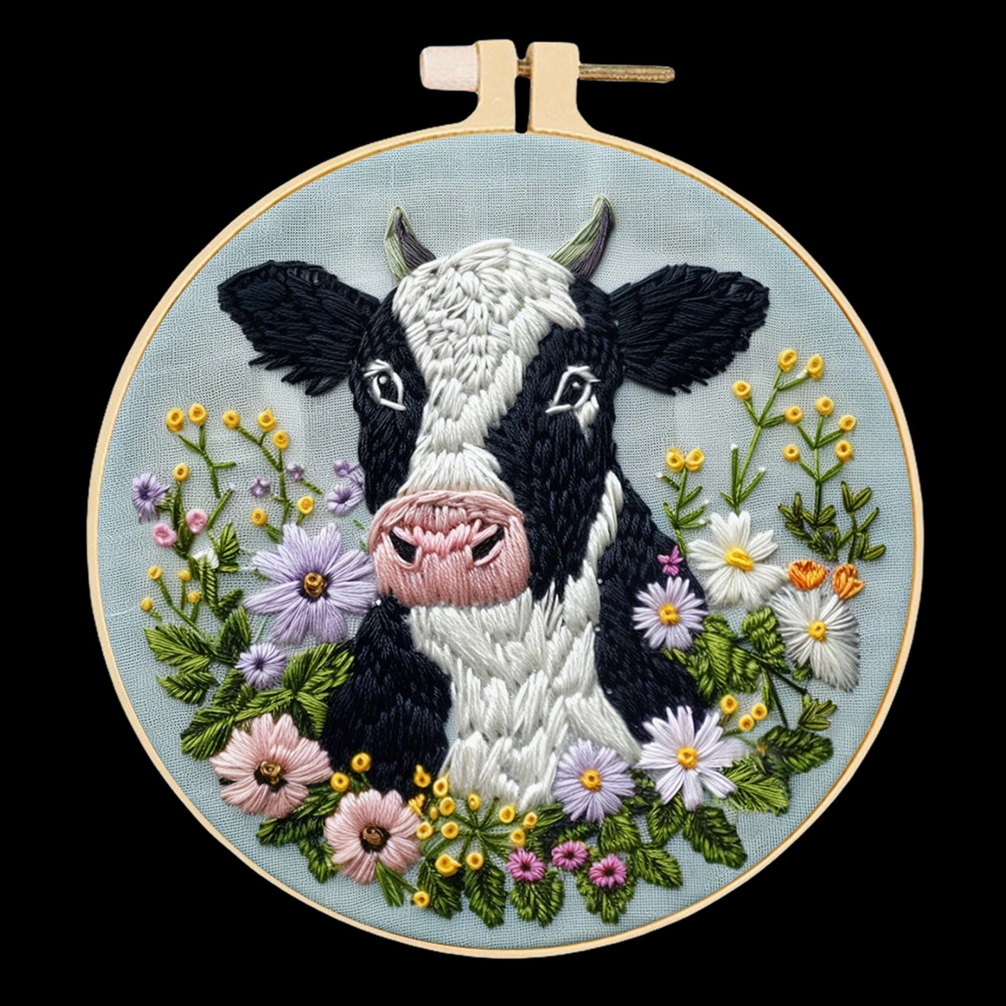Cow - DIY Embroidery Cross Stitch Kit with Pattern Cotton Threads Needles Hoop 30x30CM/11.81x11.81in