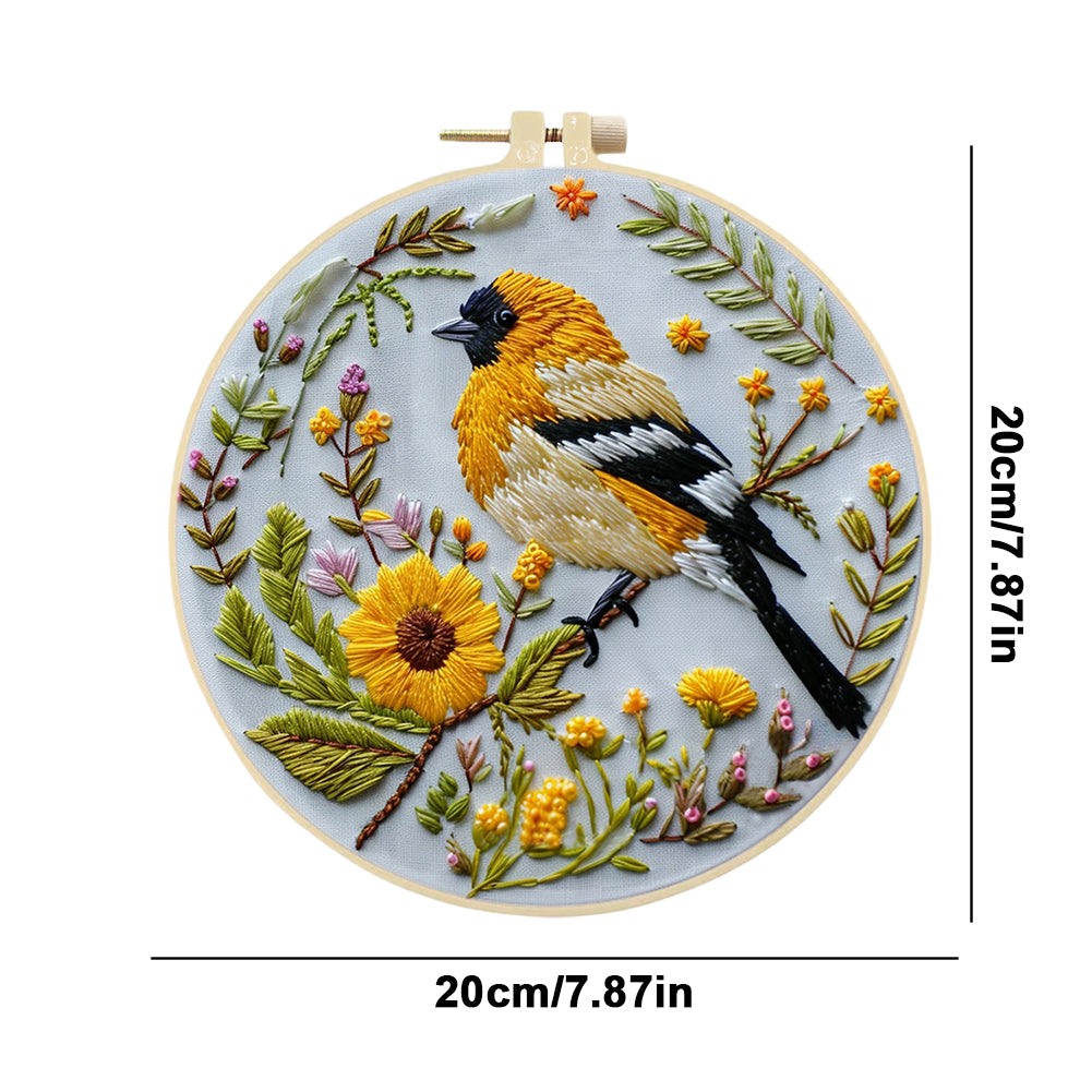 Yellow Bird - DIY Embroidery Cross Stitch Kit with Pattern Cotton Threads Needles Hoop 30x30CM/11.81x11.81in