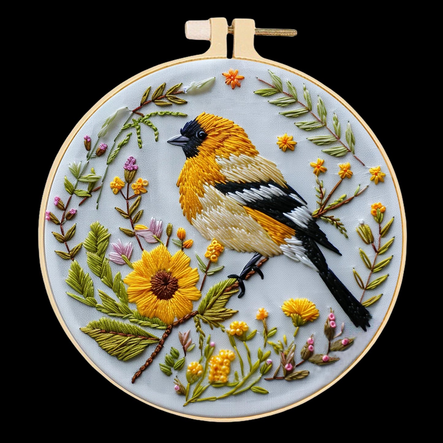 Yellow Bird - DIY Embroidery Cross Stitch Kit with Pattern Cotton Threads Needles Hoop 30x30CM/11.81x11.81in