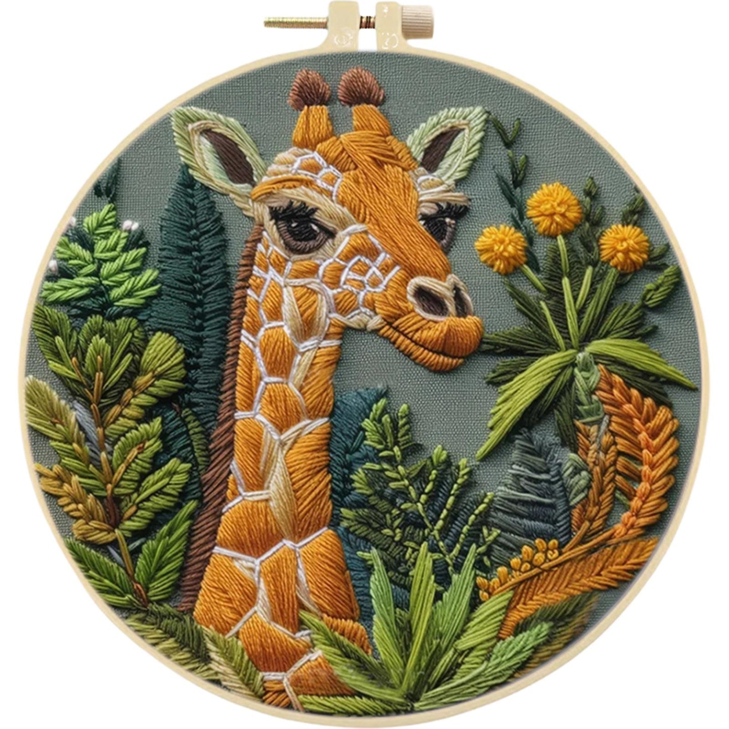 Giraffe - DIY Embroidery Cross Stitch Kit with Pattern Cotton Threads Needles Hoop 30x30CM/11.81x11.81in