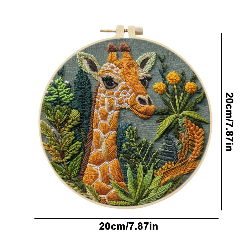 Giraffe - DIY Embroidery Cross Stitch Kit with Pattern Cotton Threads Needles Hoop 30x30CM/11.81x11.81in