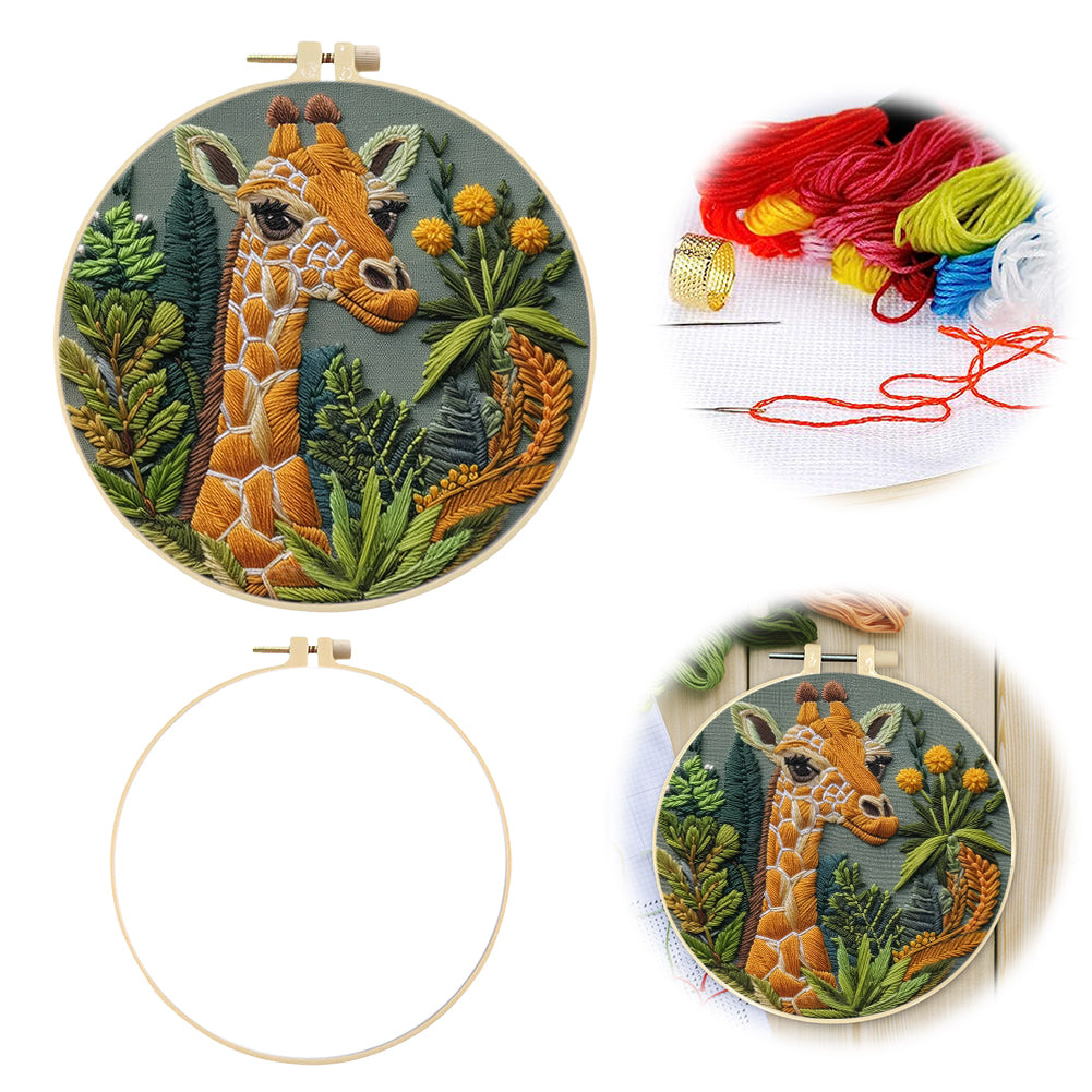 Giraffe - DIY Embroidery Cross Stitch Kit with Pattern Cotton Threads Needles Hoop 30x30CM/11.81x11.81in