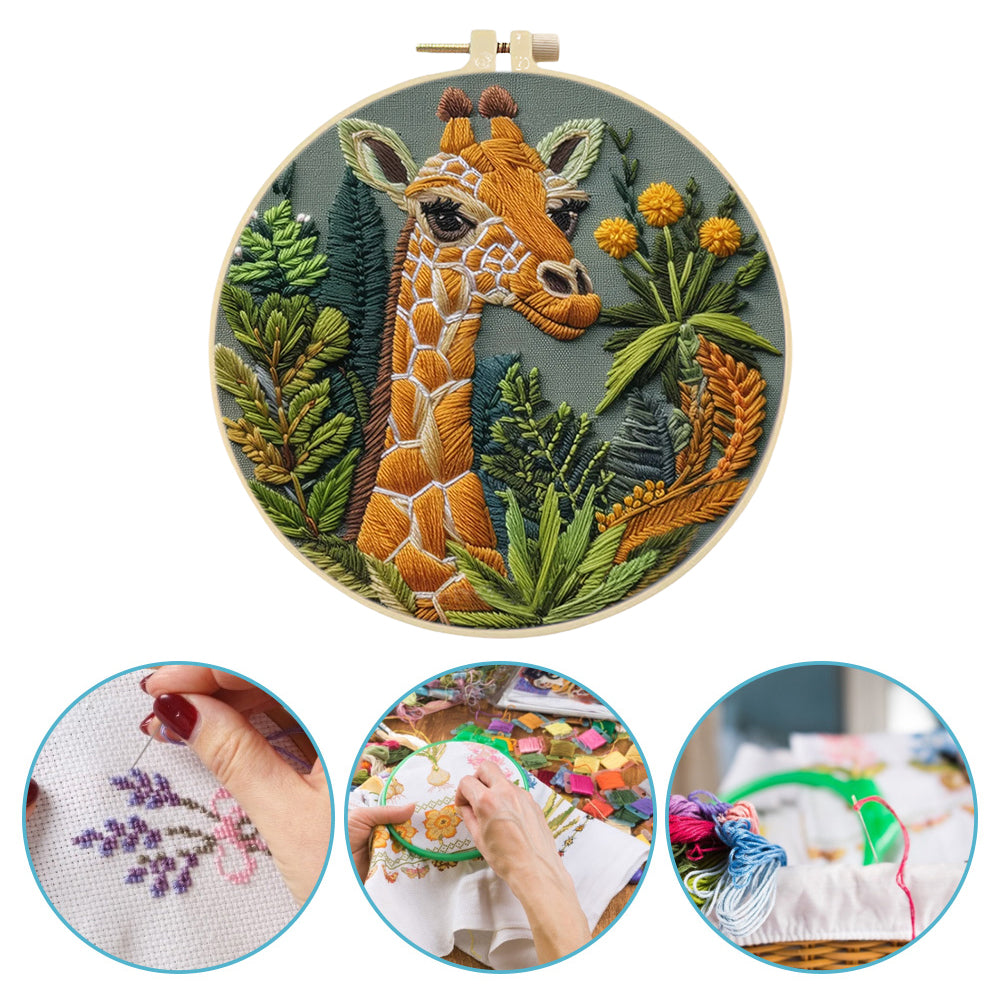 Giraffe - DIY Embroidery Cross Stitch Kit with Pattern Cotton Threads Needles Hoop 30x30CM/11.81x11.81in