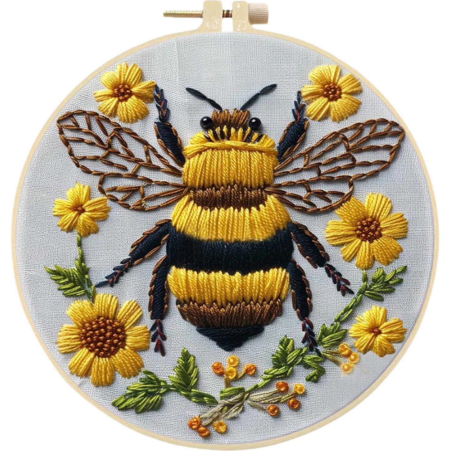 Bee - DIY Embroidery Cross Stitch Kit with Pattern Cotton Threads Needles Hoop 30x30CM/11.81x11.81in