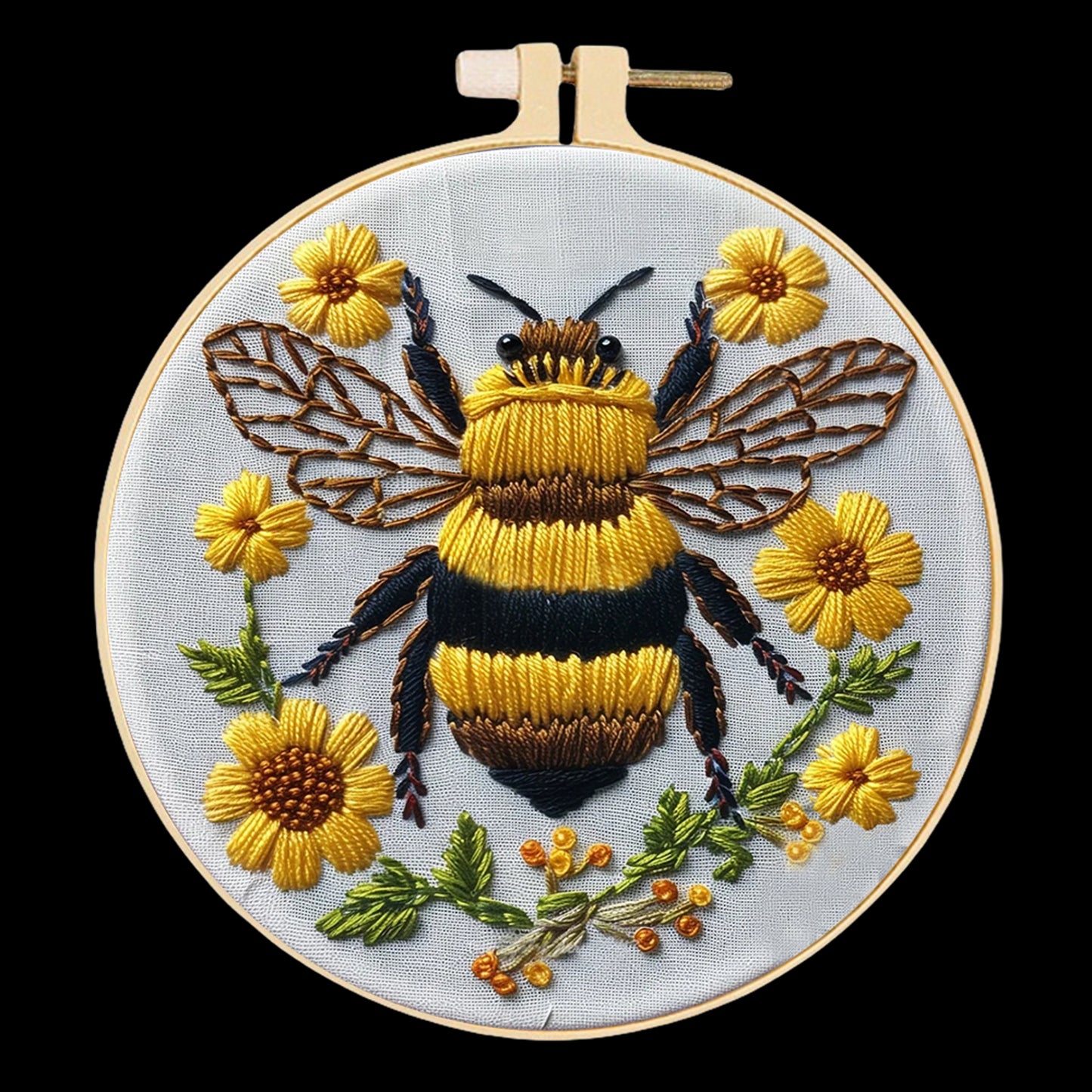 Bee - DIY Embroidery Cross Stitch Kit with Pattern Cotton Threads Needles Hoop 30x30CM/11.81x11.81in