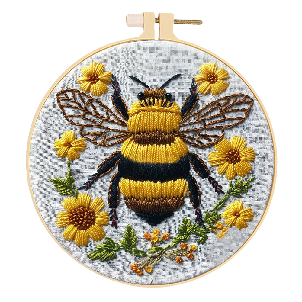 Bee - DIY Embroidery Cross Stitch Kit with Pattern Cotton Threads Needles Hoop 30x30CM/11.81x11.81in