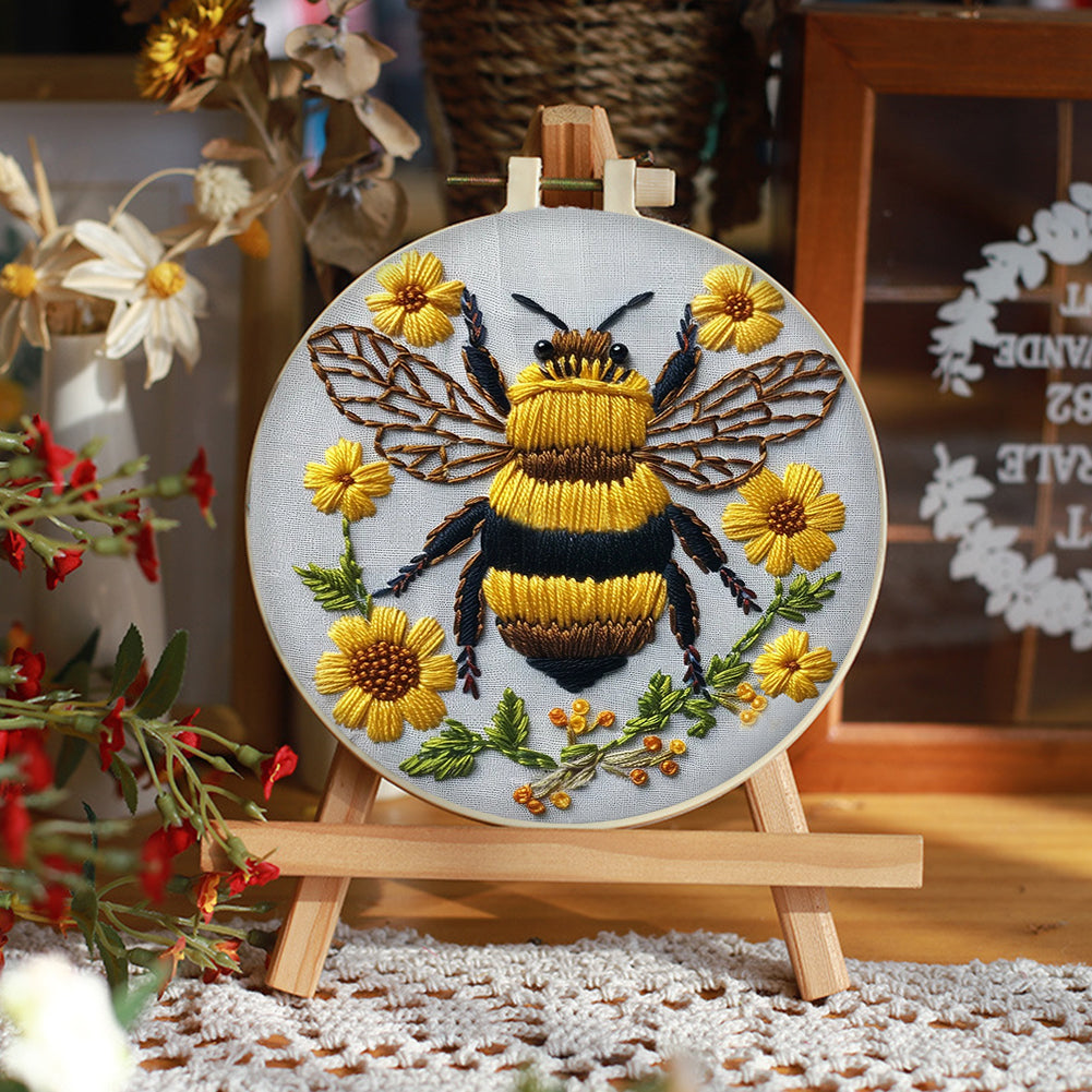 Bee - DIY Embroidery Cross Stitch Kit with Pattern Cotton Threads Needles Hoop 30x30CM/11.81x11.81in