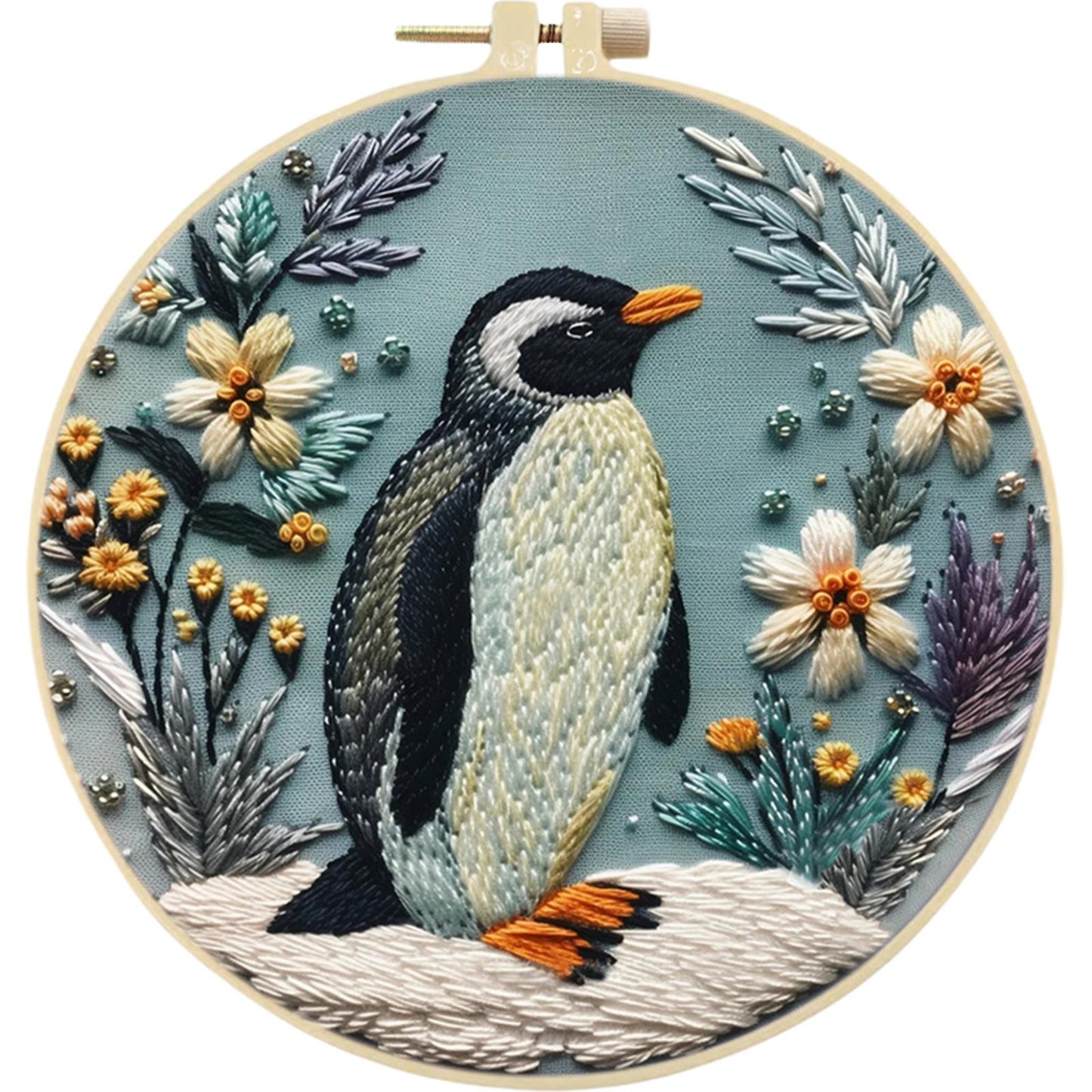 Penguin - DIY Embroidery Cross Stitch Kit with Pattern Cotton Threads Needles Hoop 30x30CM/11.81x11.81in