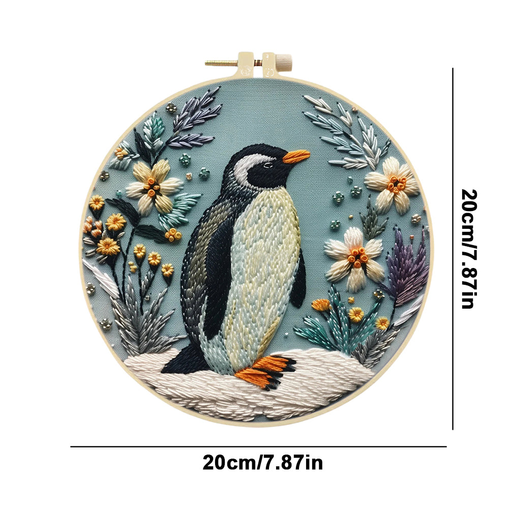 Penguin - DIY Embroidery Cross Stitch Kit with Pattern Cotton Threads Needles Hoop 30x30CM/11.81x11.81in