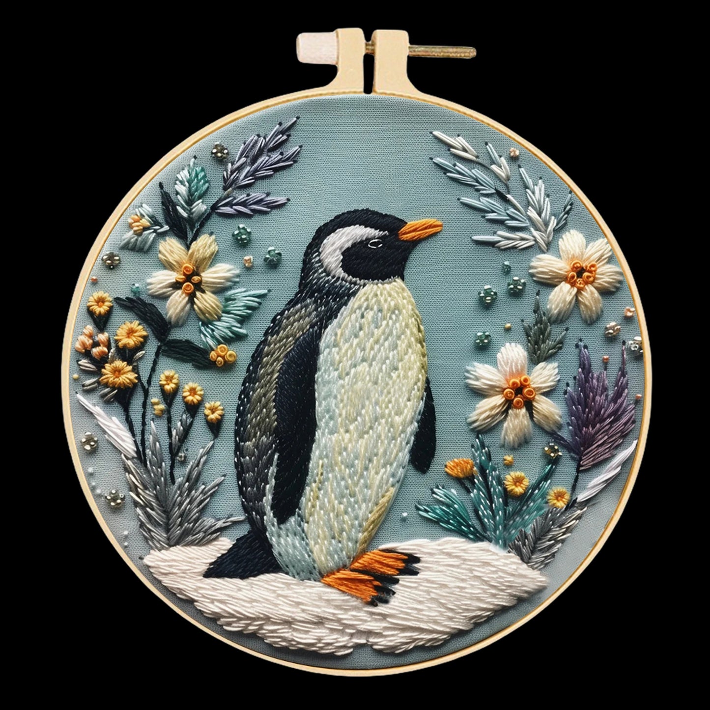 Penguin - DIY Embroidery Cross Stitch Kit with Pattern Cotton Threads Needles Hoop 30x30CM/11.81x11.81in