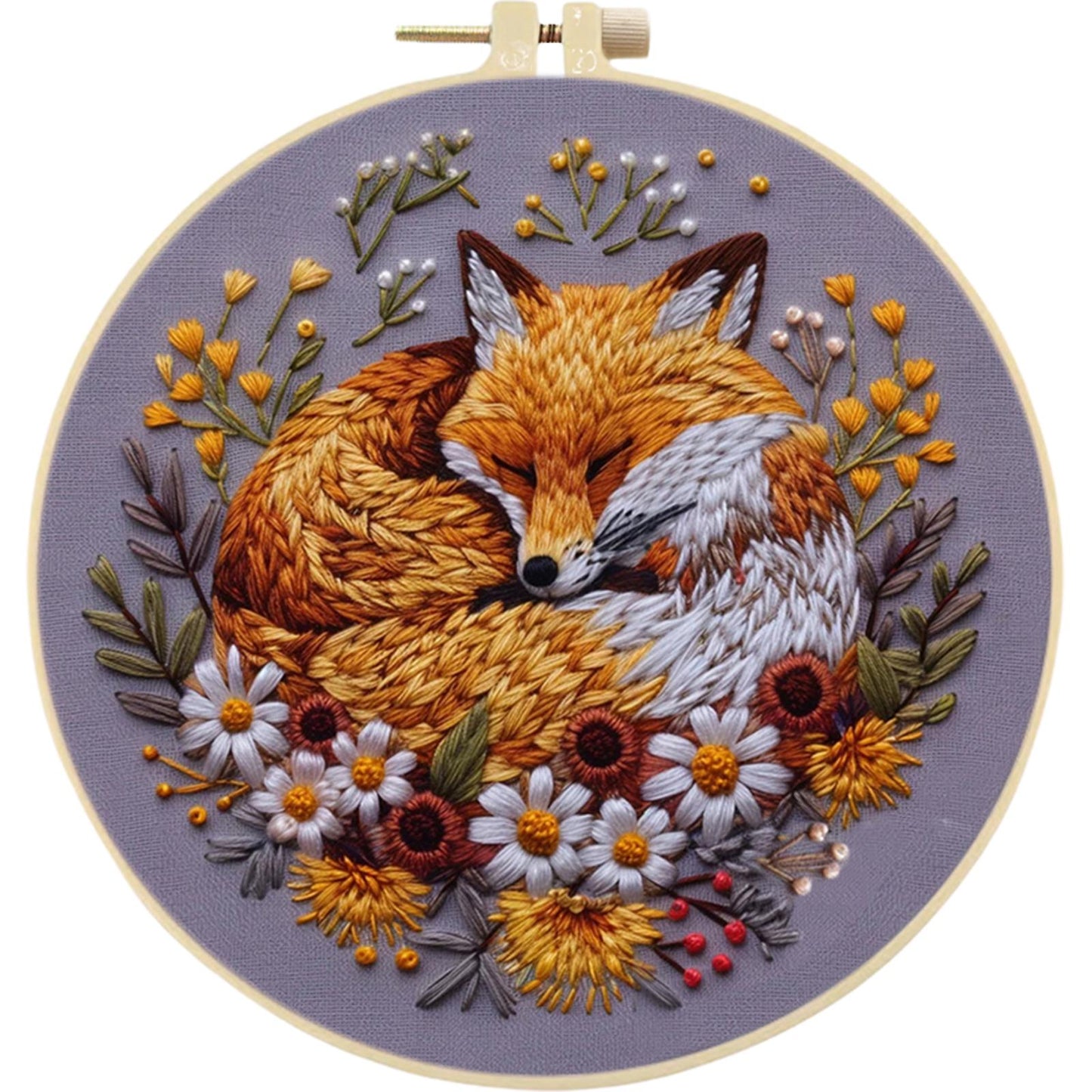 Fox - DIY Embroidery Cross Stitch Kit with Pattern Cotton Threads Needles Hoop 30x30CM/11.81x11.81in