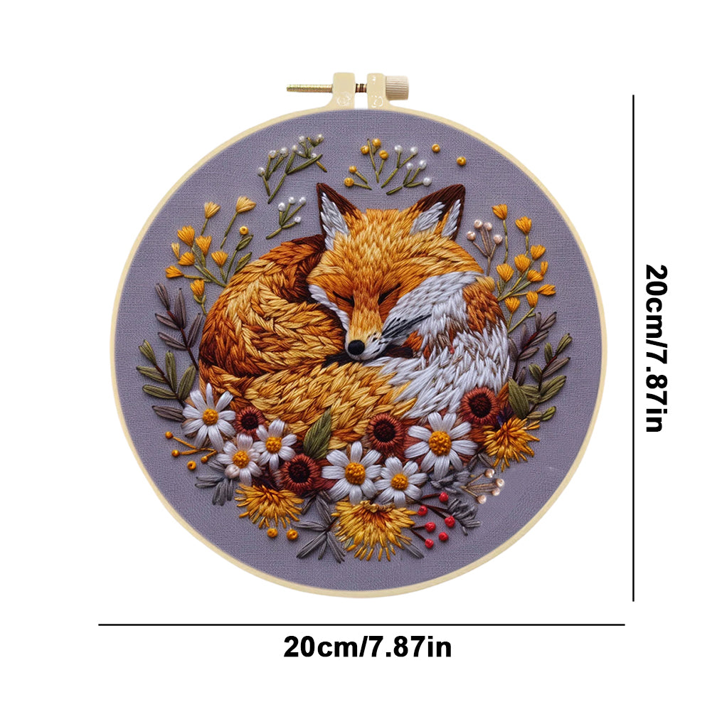 Fox - DIY Embroidery Cross Stitch Kit with Pattern Cotton Threads Needles Hoop 30x30CM/11.81x11.81in
